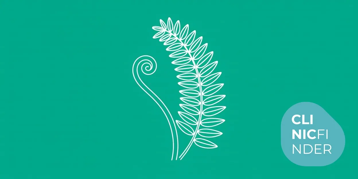 White line-art illustration of a tightly coiled young fern frond beside a fully unfurled one, on an emerald-green background, symbolising the skin's own repair response after microneedling