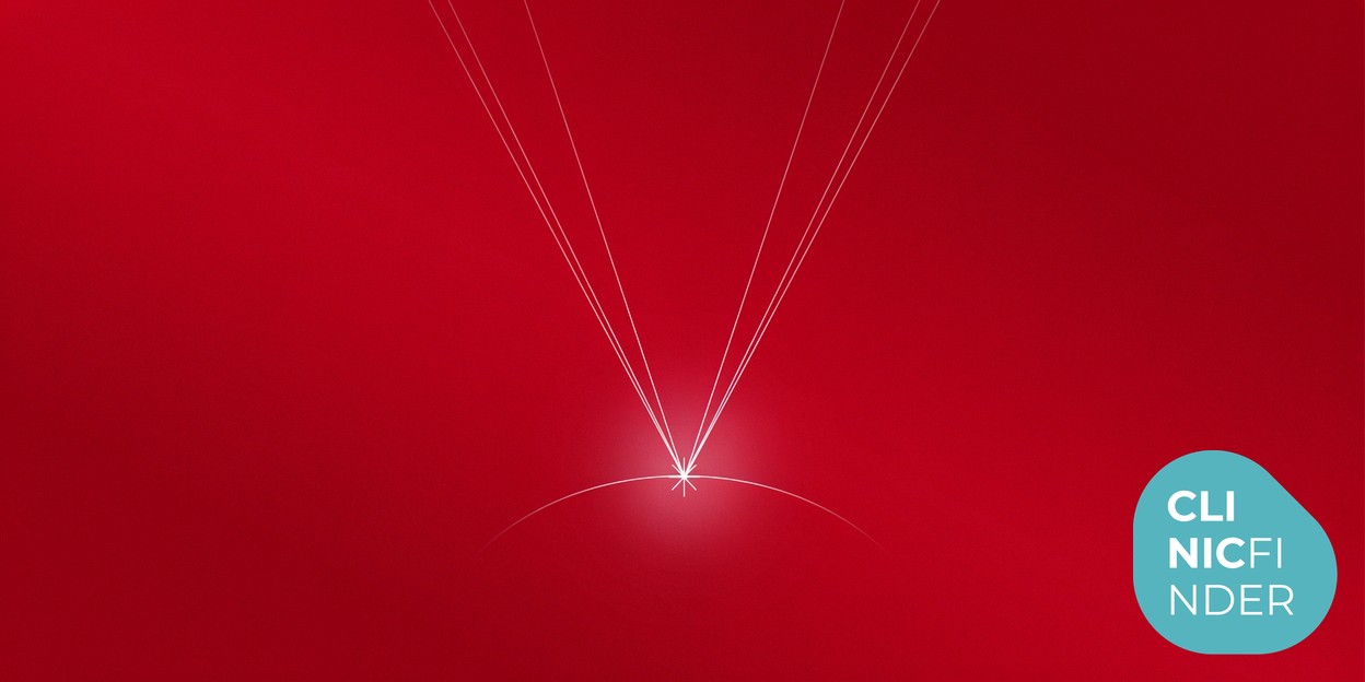 White line-art illustration of a focused laser beam converging onto a smooth abstract body contour, symbolising targeted laser fat treatment